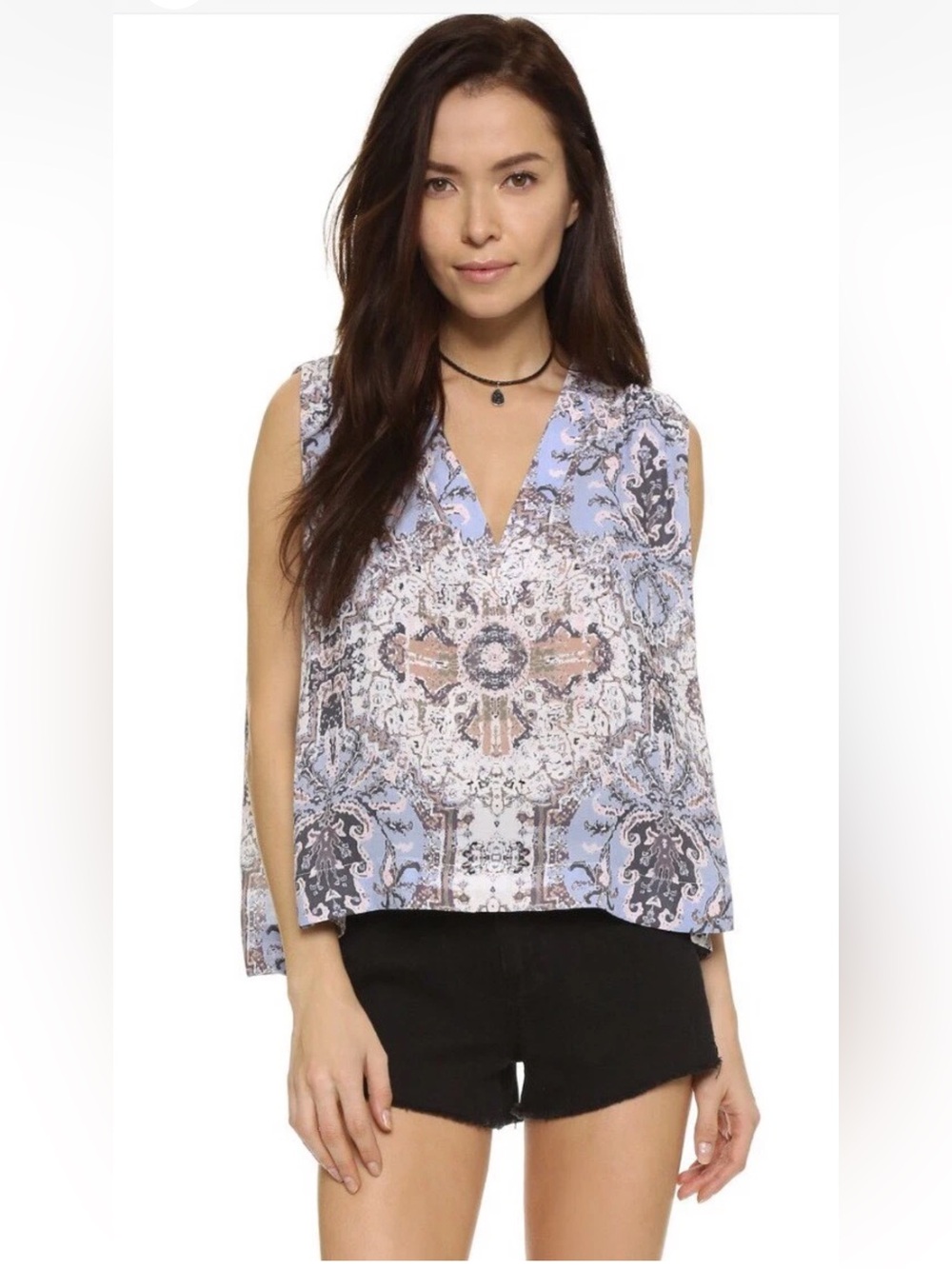 Free People "Darcy" Printed V-Neck Swing Top